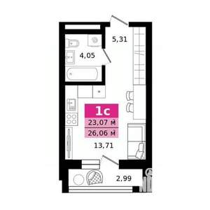 Студия квартира, строящийся дом, 26м2, 10/23 этаж