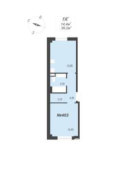 1-к квартира, сданный дом, 38м2, 1/1 этаж