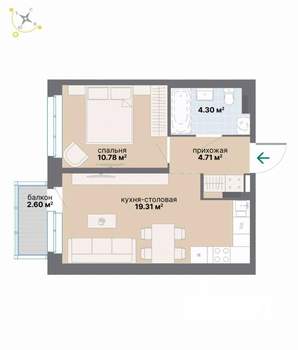 1-к квартира, вторичка, 42м2, 3/9 этаж