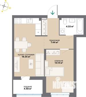 1-к квартира, вторичка, 48м2, 1/25 этаж