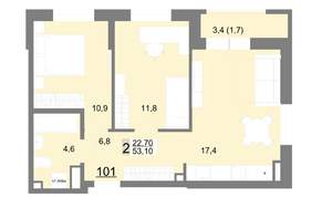 2-к квартира, вторичка, 53м2, 13/26 этаж