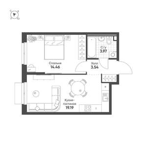 1-к квартира, вторичка, 41м2, 7/25 этаж