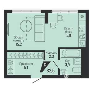 1-к квартира, вторичка, 33м2, 3/31 этаж