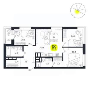 3-к квартира, вторичка, 77м2, 18/27 этаж