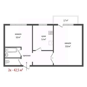 2-к квартира, вторичка, 43м2, 7/9 этаж