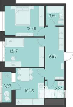 2-к квартира, вторичка, 53м2, 12/18 этаж