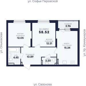 2-к квартира, вторичка, 59м2, 3/17 этаж
