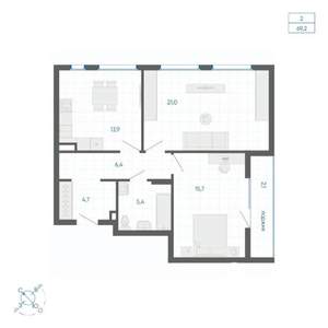 2-к квартира, вторичка, 69м2, 10/10 этаж