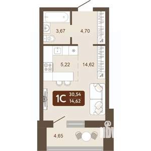 1-к квартира, вторичка, 31м2, 23/24 этаж