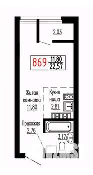Студия квартира, строящийся дом, 23м2, 24/27 этаж