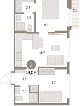 2-к квартира, вторичка, 49м2, 8/9 этаж