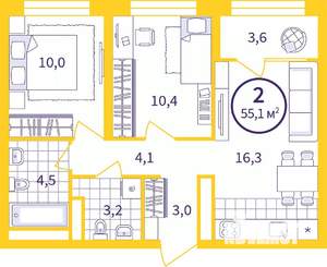 2-к квартира, вторичка, 53м2, 12/24 этаж