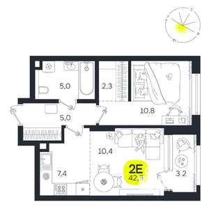 2-к квартира, вторичка, 43м2, 2/27 этаж