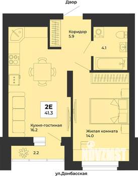 2-к квартира, строящийся дом, 41м2, 24/25 этаж