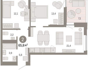 2-к квартира, вторичка, 66м2, 13/16 этаж