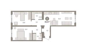 2-к квартира, вторичка, 69м2, 3/7 этаж