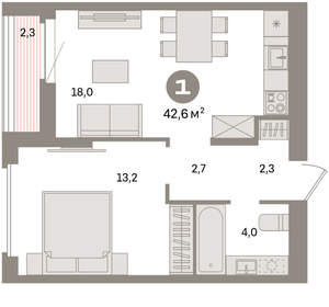 1-к квартира, вторичка, 43м2, 16/16 этаж