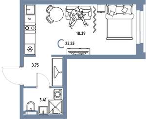 Студия квартира, вторичка, 26м2, 6/20 этаж