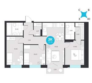 3-к квартира, вторичка, 74м2, 4/22 этаж