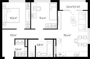 2-к квартира, вторичка, 58м2, 11/24 этаж