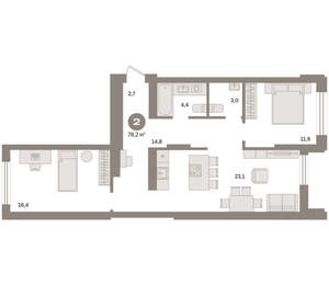 2-к квартира, вторичка, 78м2, 9/9 этаж