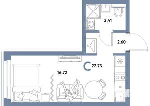 Студия квартира, строящийся дом, 23м2, 12/21 этаж