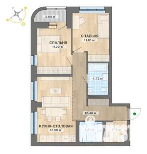 2-к квартира, вторичка, 66м2, 11/25 этаж