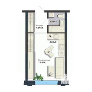 Студия квартира, вторичка, 28м2, 18/25 этаж