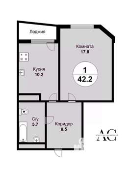 1-к квартира, вторичка, 42м2, 13/24 этаж