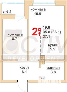 2-к квартира, вторичка, 35м2, 5/16 этаж
