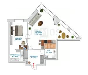 Студия квартира, вторичка, 60м2, 15/25 этаж