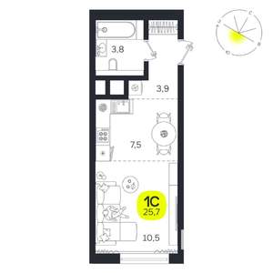 Студия квартира, вторичка, 26м2, 7/27 этаж