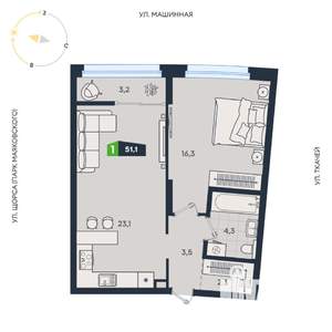 1-к квартира, вторичка, 51м2, 3/30 этаж