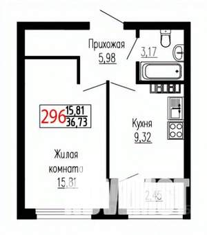 1-к квартира, строящийся дом, 37м2, 22/27 этаж