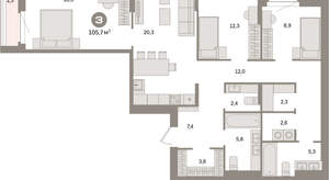 3-к квартира, вторичка, 106м2, 4/16 этаж