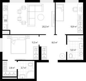 2-к квартира, вторичка, 62м2, 3/24 этаж