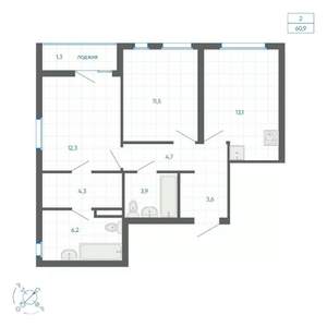 2-к квартира, вторичка, 61м2, 29/32 этаж