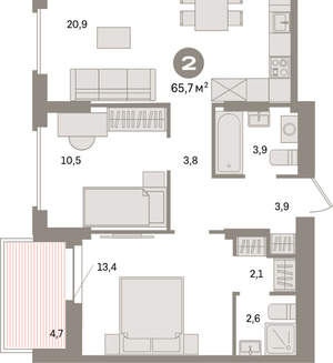 2-к квартира, вторичка, 66м2, 4/16 этаж