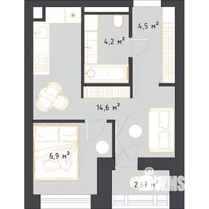 Студия квартира, строящийся дом, 31м2, 7/16 этаж