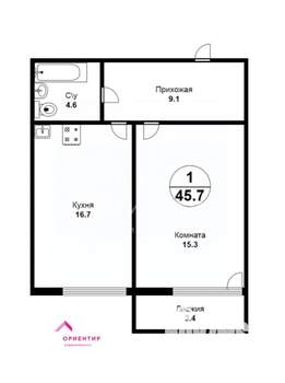 1-к квартира, вторичка, 46м2, 5/8 этаж
