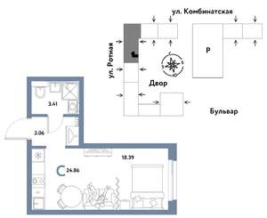 Студия квартира, строящийся дом, 25м2, 10/21 этаж