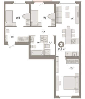 3-к квартира, вторичка, 81м2, 7/9 этаж