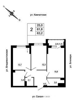 2-к квартира, вторичка, 63м2, 3/24 этаж