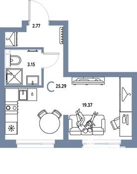 Студия квартира, строящийся дом, 25м2, 13/24 этаж