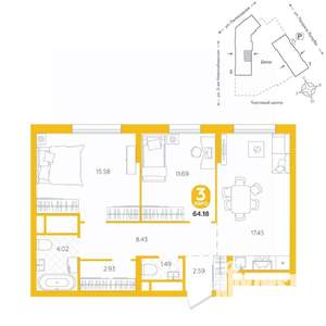 3-к квартира, вторичка, 64м2, 17/24 этаж