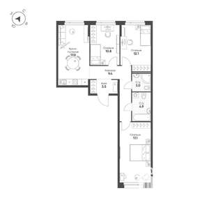 3-к квартира, строящийся дом, 78м2, 2/16 этаж