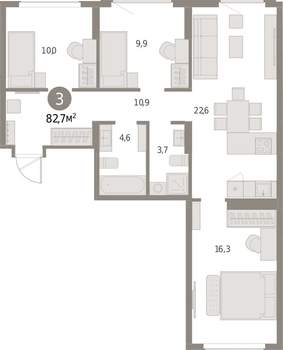 3-к квартира, вторичка, 83м2, 8/9 этаж