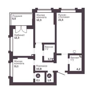 2-к квартира, вторичка, 80м2, 29/30 этаж