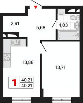 1-к квартира, вторичка, 40м2, 8/25 этаж