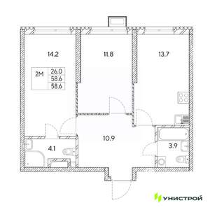 2-к квартира, вторичка, 59м2, 18/31 этаж